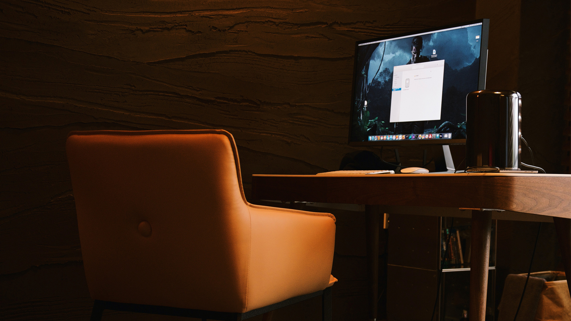 A private working office with monitor, chair and speaker.